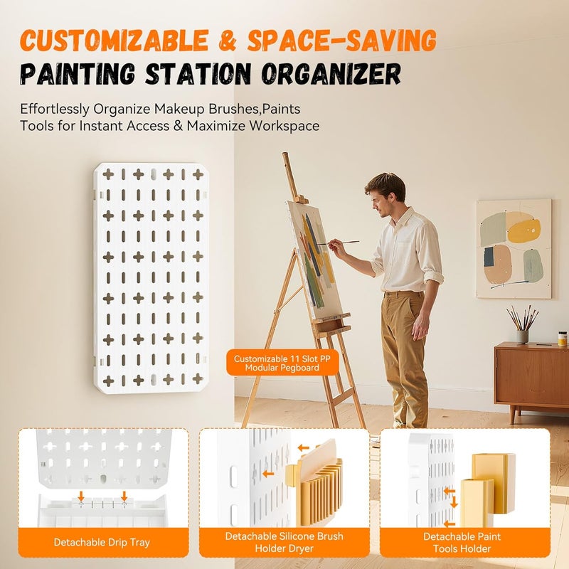 CLESOO Paint Brush Holder Silicone Paint Brush Drying Rack With Drip Tray Removable Craft Paintbrush Storage Organizer Artist Plastic Pegboard Stand Watercolor Paintbrush Container Makeup Brush Drying Rack - Image 4